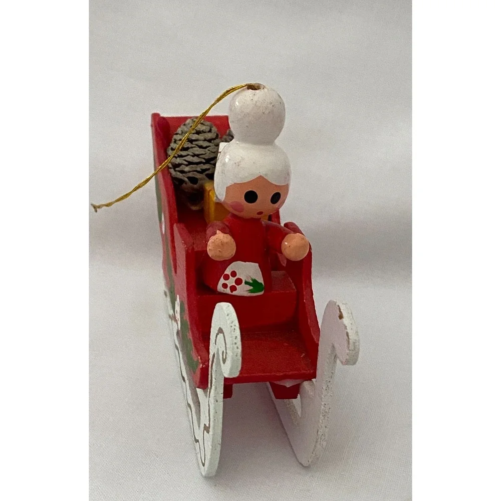 Vintage Painted Wooden Christmas Ornaments ~Rocking Horse Angel Santa Sleigh